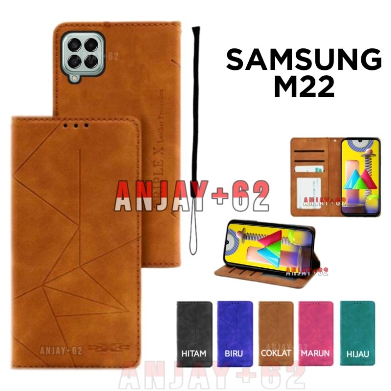 Case Samsung M22 Casing Magnet Tanpa Kancing flip dompet kulit