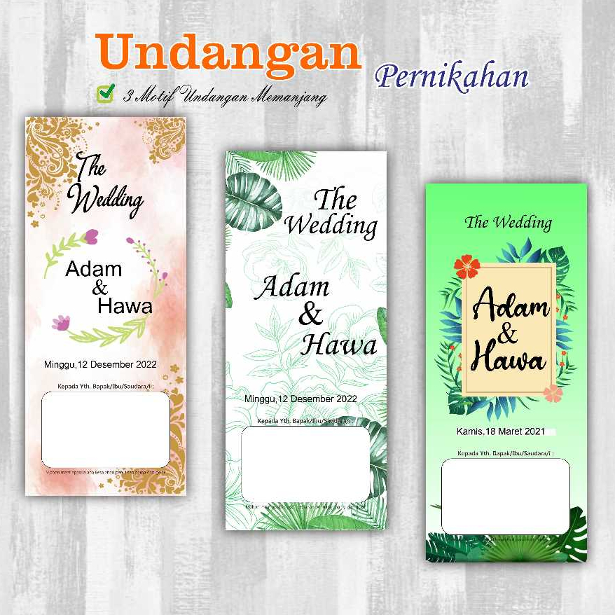 UNDANGAN PERNIKAHAN / NIKAH LIPAT 3 MURAH MEWAH ELEGAN FREE (FOTO + PLASTIK + DESAIN + DENAH)