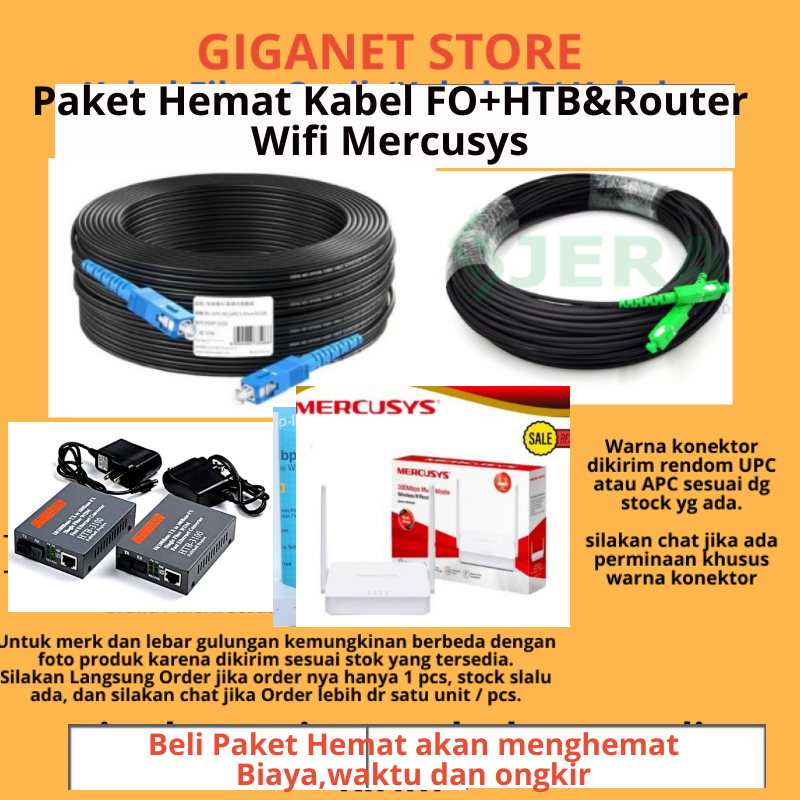 Kabel Fiber Optik Dropcore Kabel FO precon 250 meter  Bundling Converter HTB Router Wifi Mercusys Pa