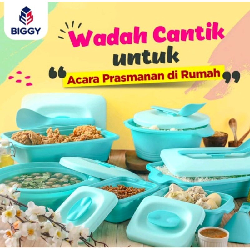 TSSJ Prasmanan Set Aquamarine BYGY Isi 6 Set | Basi Baskom Nasi Set 6in1 Plastik BPA FREE Food Grade Biggy | Kotak Wadah Saji Makanan