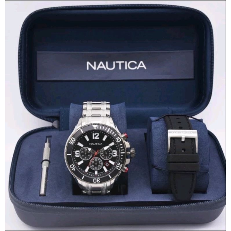 NAUTICA NAPNSS124 JAM TANGAN PRIA ANALOG ORIGINAL SILVER FREE TALI