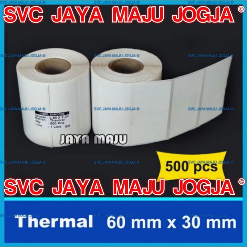 

60 X 30 THERMAL TOP COAT - 1 LINE - FACE OUT - ISI 500 PCS || CORE 1" || LABEL BARCODE DIRECT THERMAL TANPA RIBBON - TAG HARGA BAJU DISTRO FASHION PABRIK GARMEN KONVEKSI PAKAIAN TOKO ROTI MAKANAN SNACK CEMILAN || 60X30 60x30mm 6X3 6 X 3