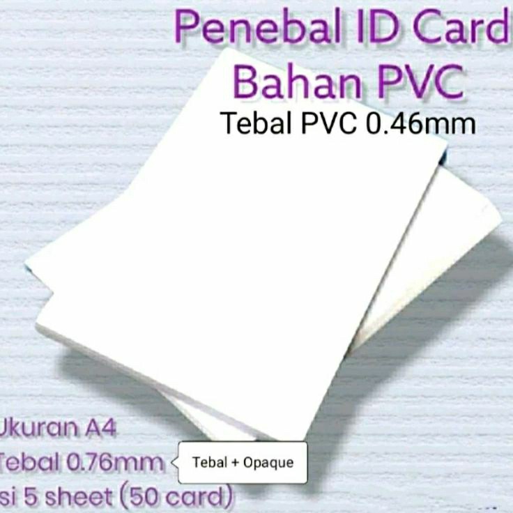 

Ready Terbaru Bahan PVC ID CARD tulang tengah ada lem di kedua sisi untuk KTP Kartu Pegawai dll 1 pak isi 5 lembar ukuran A4