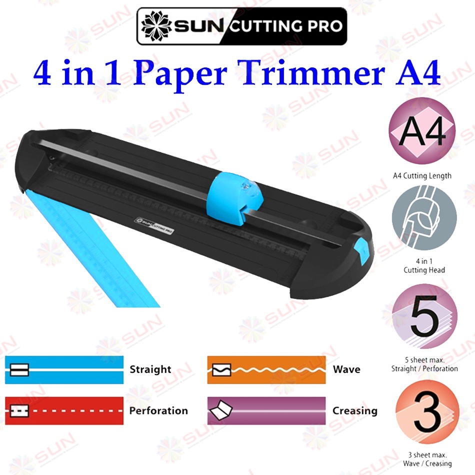 

KODE Q9W Alat Potong Kertas 4 in 1 A4A3 Vertikal 3 cm SUN Cutting Pro CPMT41A4 Paper Cutter Trimmer Multifungsi A5A4A3 untuk Potong Garis Lipat Perforation Putus putus Creasing Potong Gelombang Wave