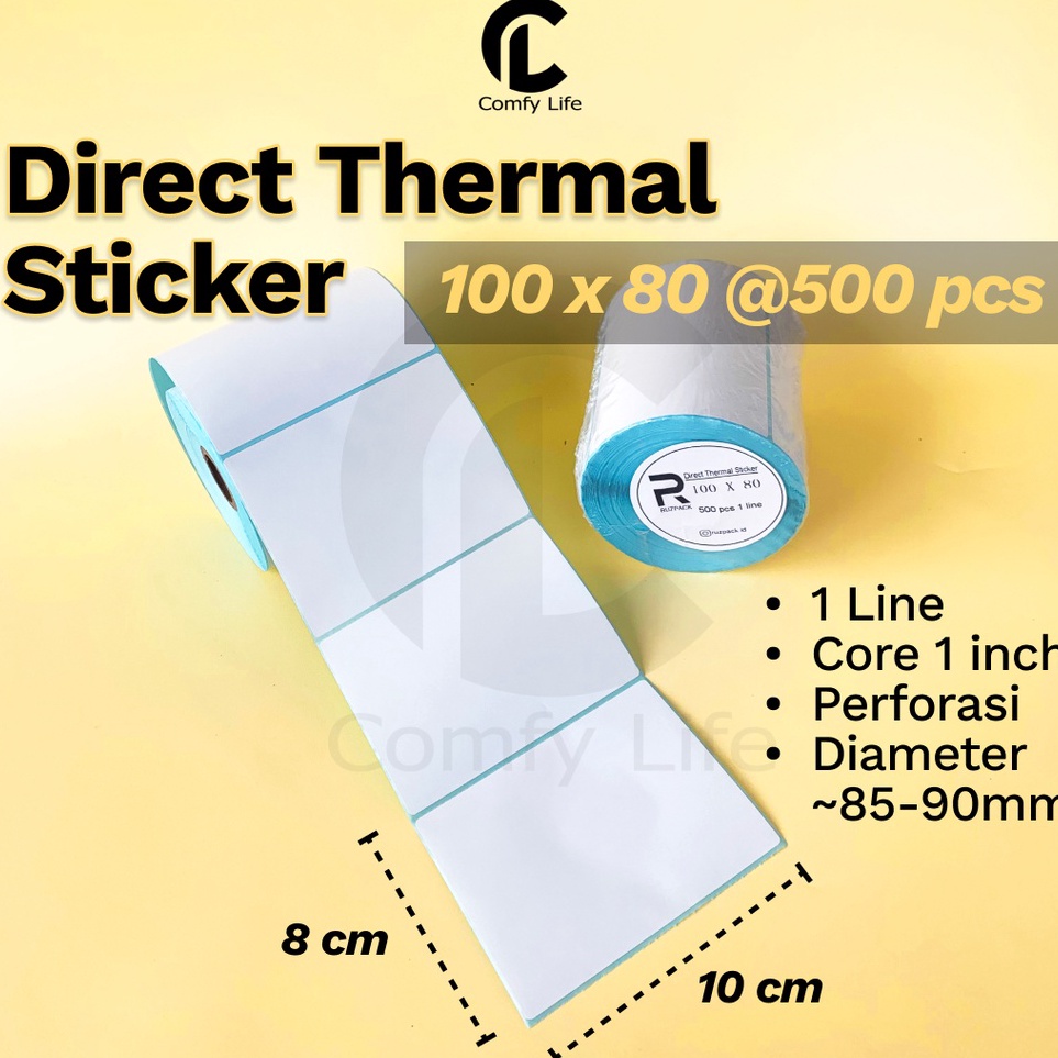 

Ready Terheboh DIRECT THERMAL STICKER 1x8 MM KERTAS LABEL STIKER BARCODE 1 LINE 5 PCS