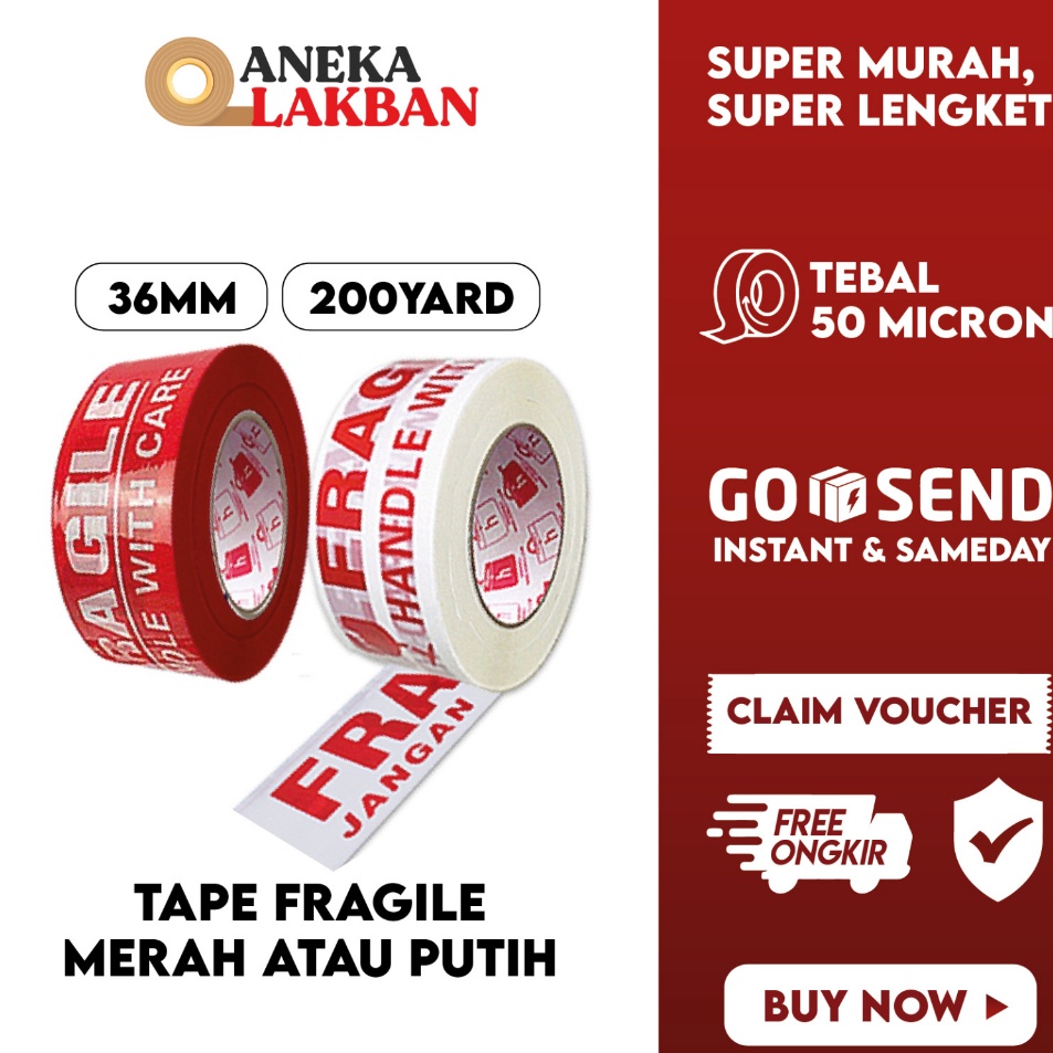 

Diskon sd 3 HORICI LAKBAN FRAGILE MERAH PUTIH 36MM x 2Y ISOLASI JANGAN DIBANTING MUDAH PECAH BELAH