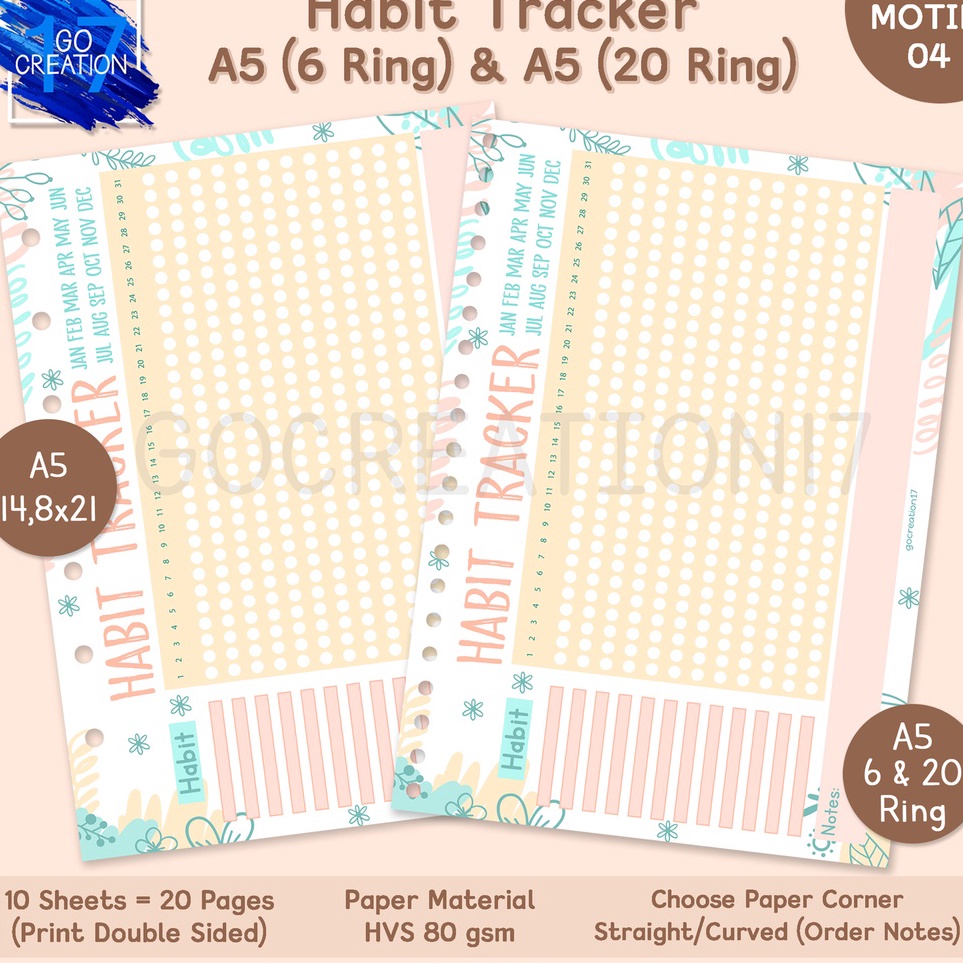 

Free Delivery Kertas Planner Isi Binder Habit Tracker Motif Premium A5 ring 2 dan A5 ring 6