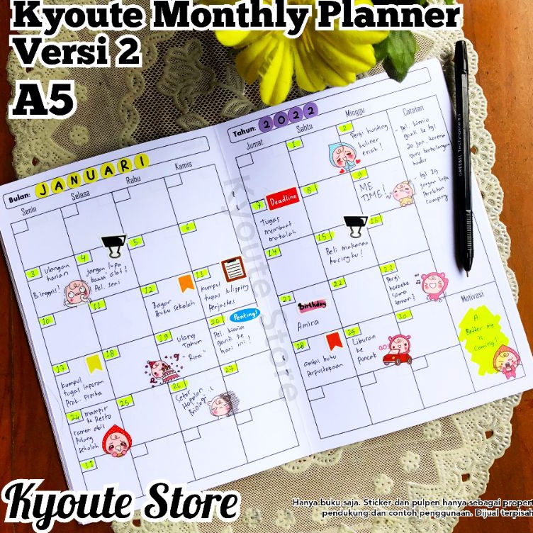 

Diskon Hari Ini Buku Monthly Planner Simple A5 Versi 2 1 Kyoute Catatan Agenda Schedule Kegiatan Event Rencana Bulanan List To Do Planner Book Universal
