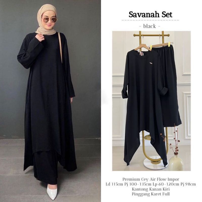 Setelan baju Wanita model terbaru modern Savanah Set bahan cey airflow lembut polos size jumbo Ld 11