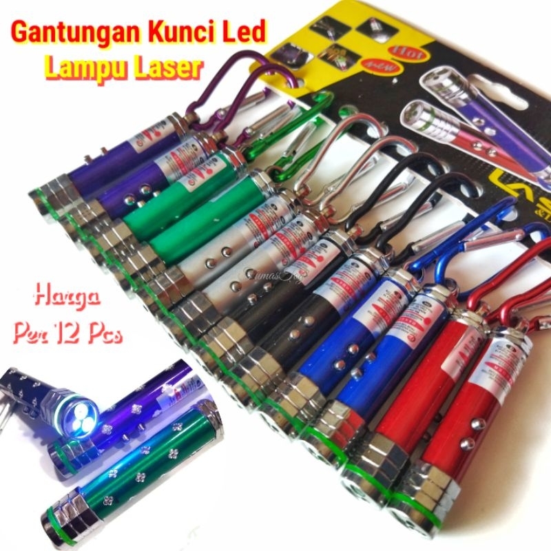 12 Pcs Gantungan Kunci LED Lampu Laser Grosir Souvernir Mainan Senter Light Laser
