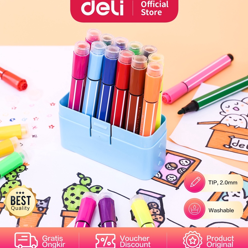 

KODE V25X Deli Spidol 12 Warna Tinta tidak berbau dan tidak beracun Warna Cerah dengan Stampel 7652
