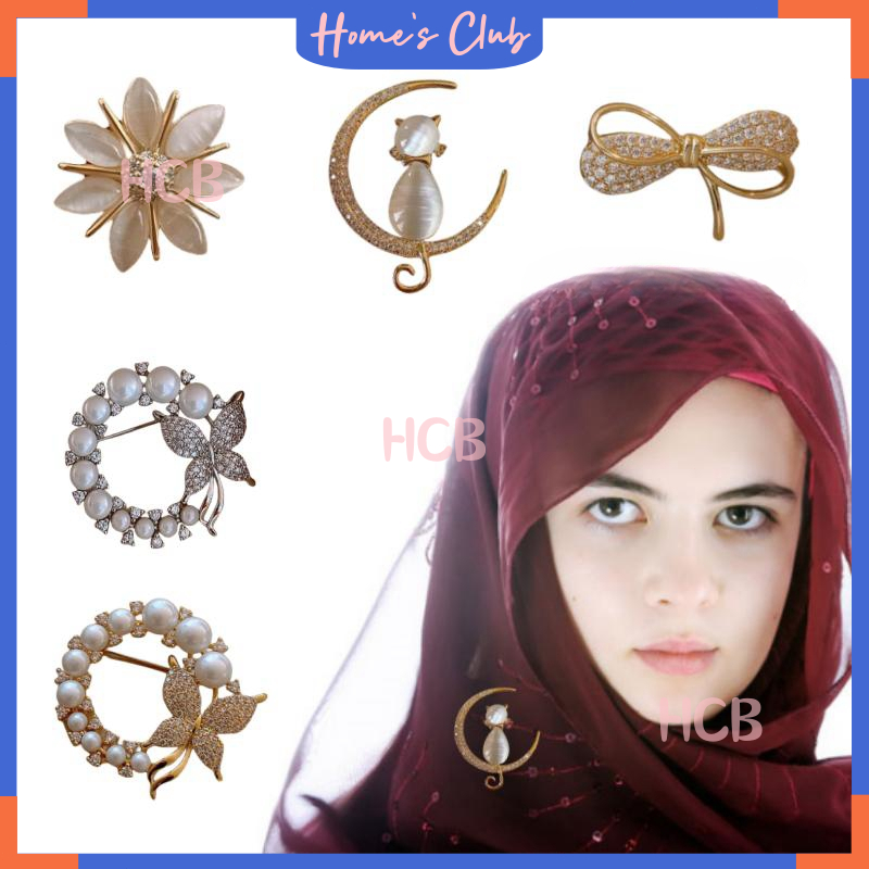 HCB 4PCS Bros Mutiara / Bros Hijab / Bros Cewek / Bros Kelas Tinggi / Bros Wanita Jewelry Fashion Ko