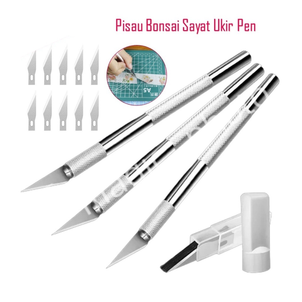 

6 buah mata pisau + 1 buah pegangan pisau/Cutter Hobby Crafting Art Knife Metal Handle Blade Pisau Bonsai Sayat Ukir Pen Cutter Set Mata dan Gagang Art Knife