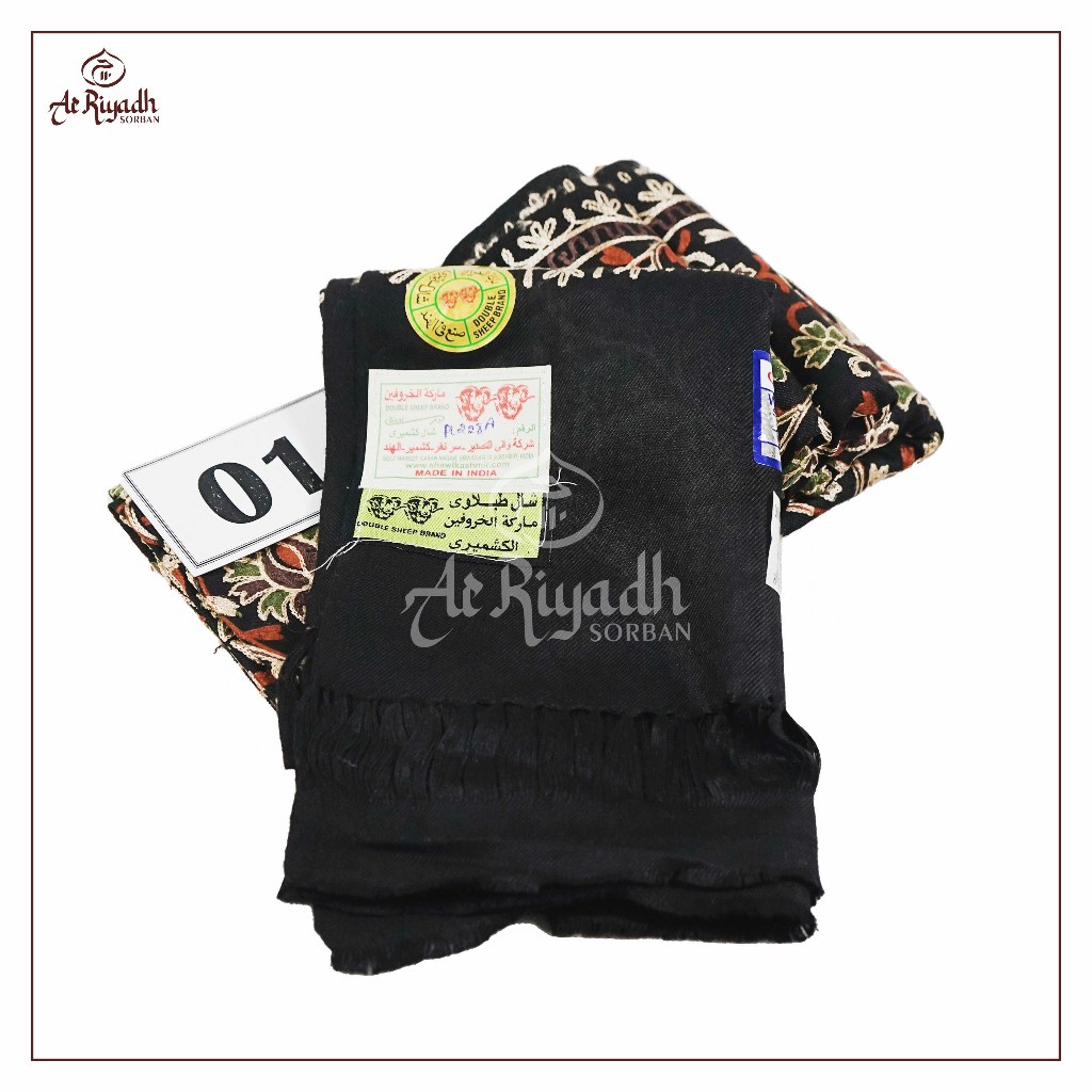 Sorban Kashmiri DOUBLE SHEEP PL228A Hitam Full Motif Sulam