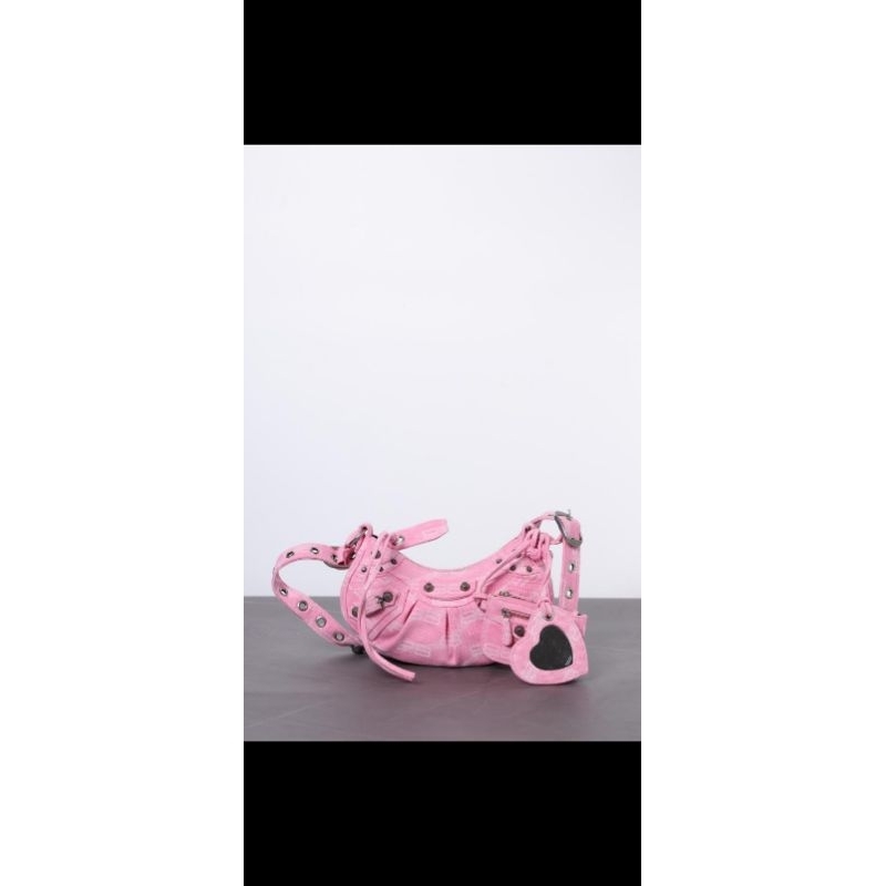 Tas wanita cagole xs ahoulder pink monogram denim