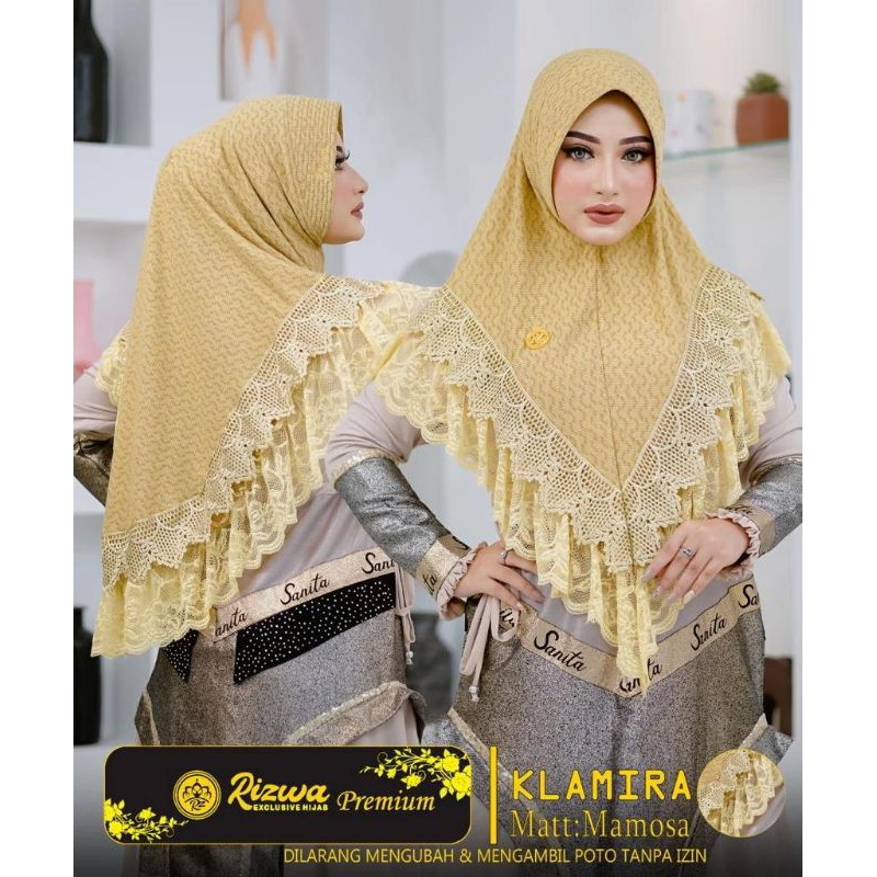 klamira rizwa jilbab instan bergo harian premium renda mewah