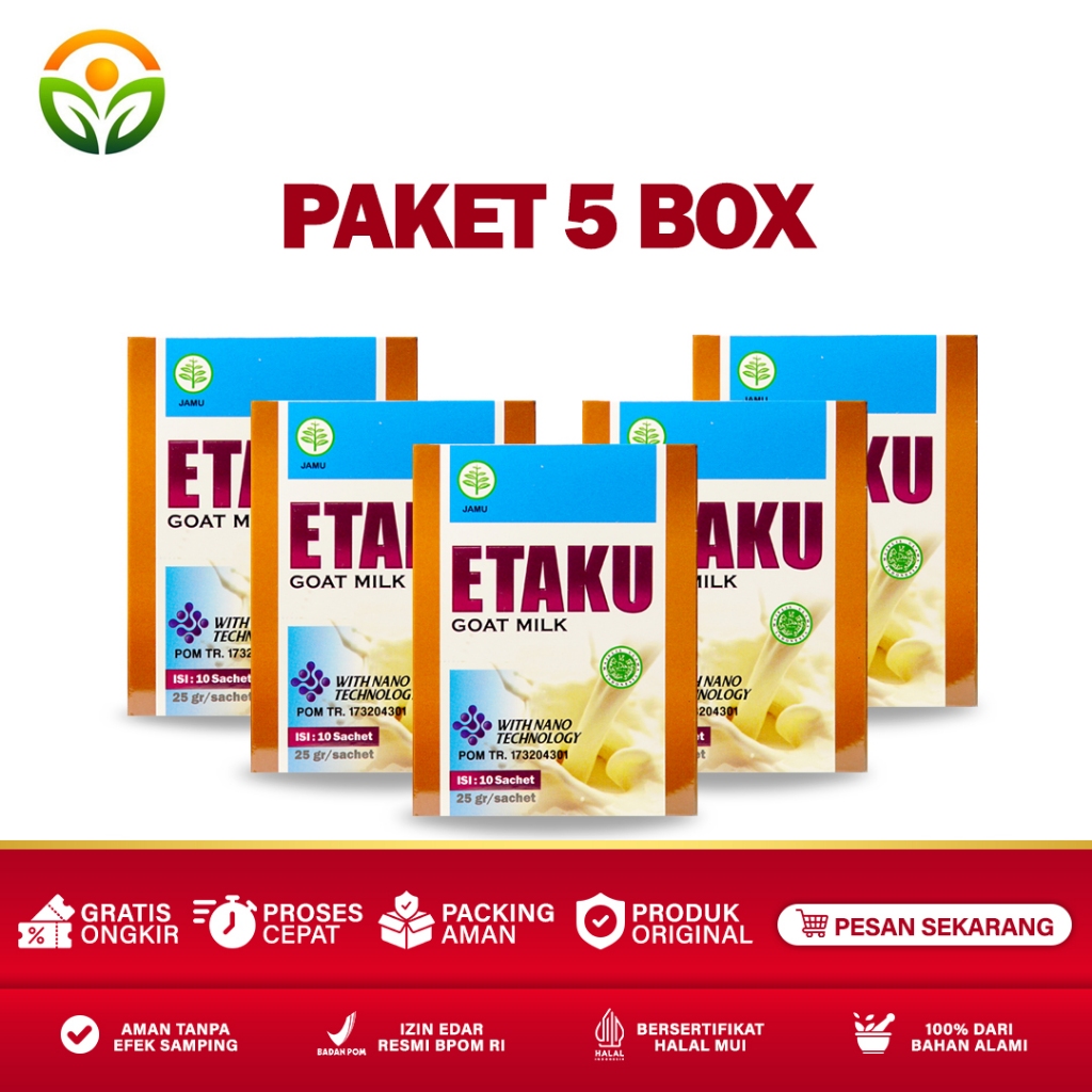 

Almira Herbal - Paket 5 Box Etaku Goat Milk Susu Kambing Etawa Murni Bubuk Sudah Bpom dan Halal