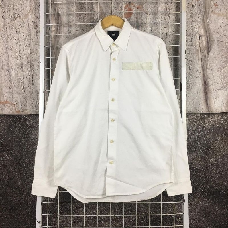 Kemeja Lengan Panjang Pria Putih Polos Original Gstar RAW Size L . SDA 05063 Second Bekas Preloved
