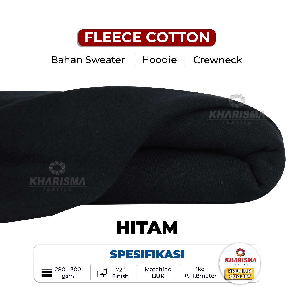 Kain Bahan Sweater 100% Cotton Fleece Warna Hitam Kharisma Textile