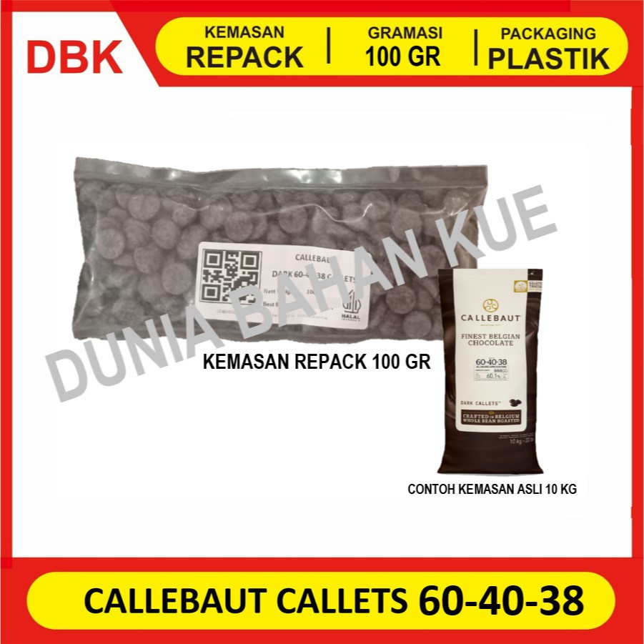 

CALLEBAUT CALLETS DARK & BITTER 60-40-38 - REPACK 100 GR / COKELAT CALLETS CALLEBAUT