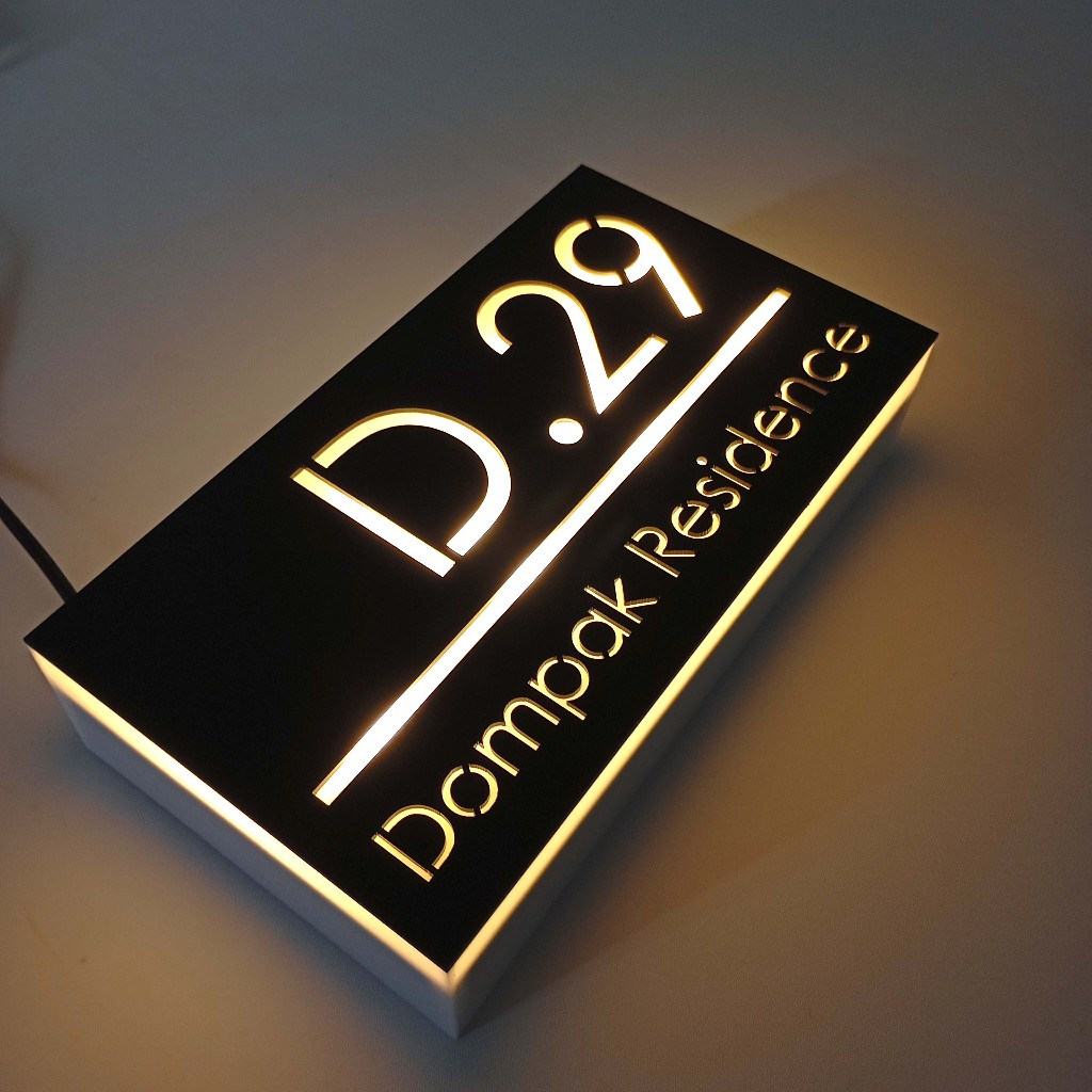 Nomor Rumah Akrilik LED Neon Box Acrylic Tulisan Negatif Doff Putih Custom