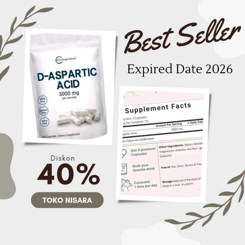 Microingredients D-Aspartic Acid 3000mg Per Serving - Micro 300 Capsules