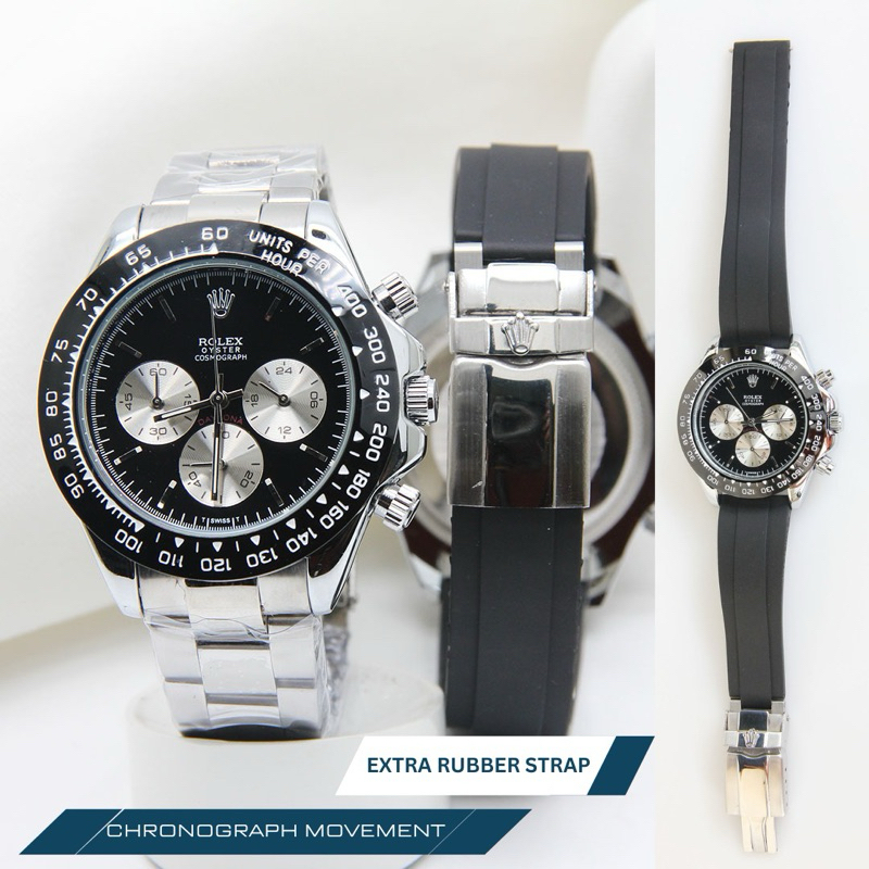 SPECIAL EDITION ‼️ JAM TANGAN PRIA ROLEX DAYTONA SUPER CHRONO AKTIF EXTRA TALI KARET RUBBER