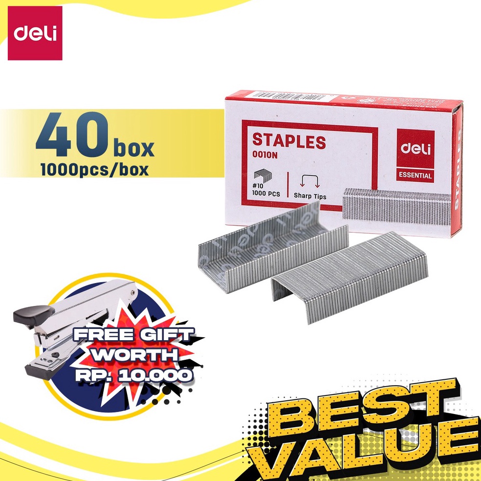 

KODE O2S2 Deli Paket Kombo ATK Ekonomis 4 box Isi Refill Staples No 1 Gratis Stapler E1N