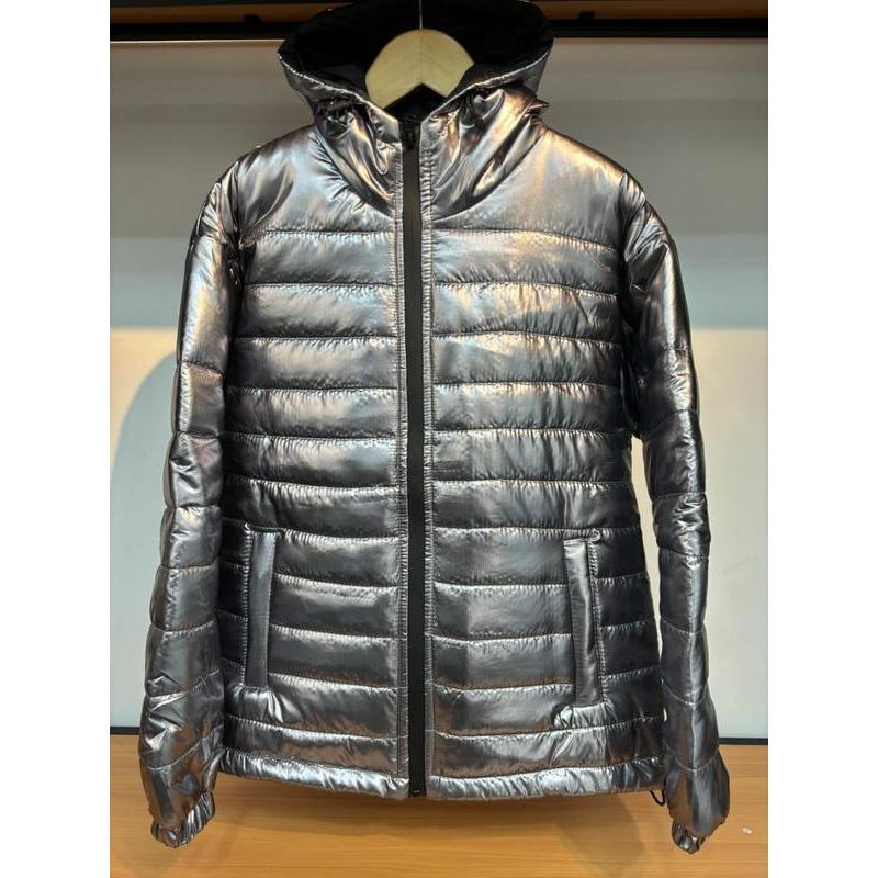 Jaket puffer gelembung silver hologram polos sleting WP