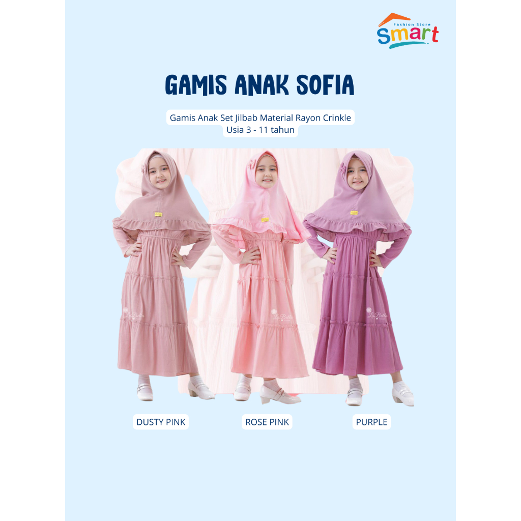 Setelan Gamis dan Jilbab Sofia | Gamis Rayon Crinckle | Labella