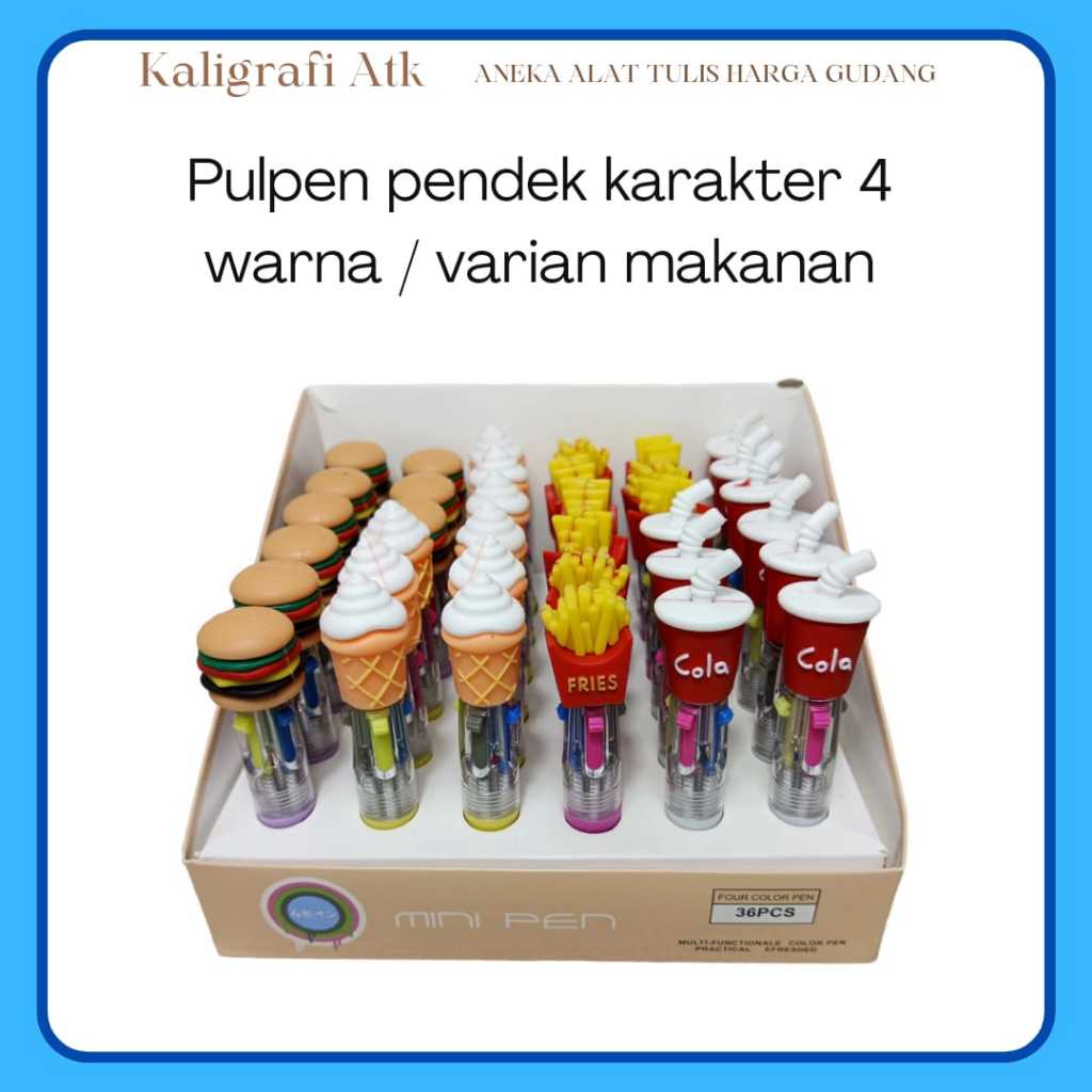 

Bolpen pulpen 4 warna pendek karakter makanan food Fries cola burger es krim