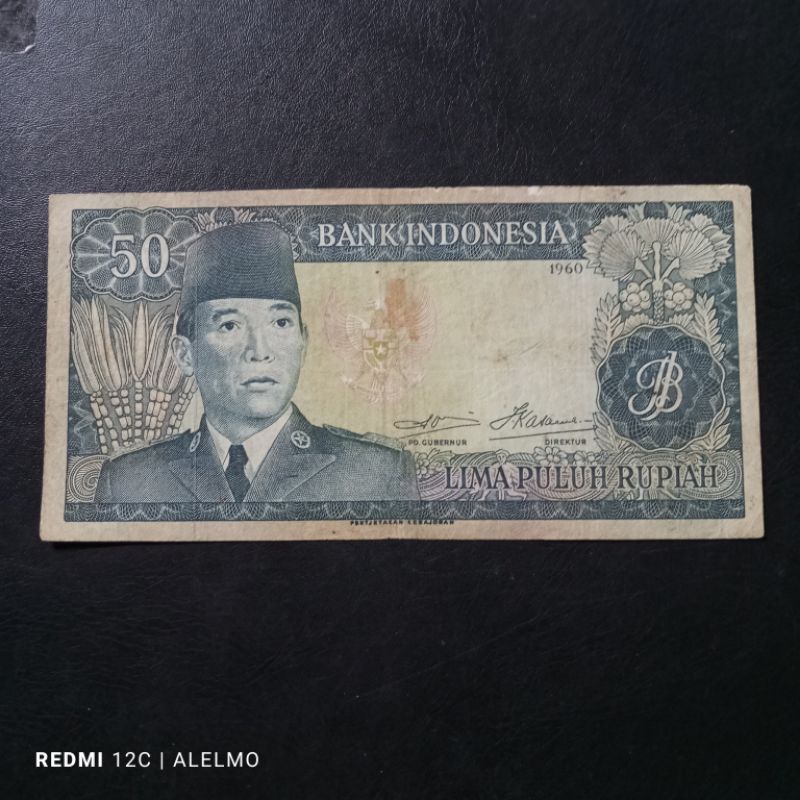 uang kertas 50 rupiah sukarno tahun 1960 beredar asli NAV096416