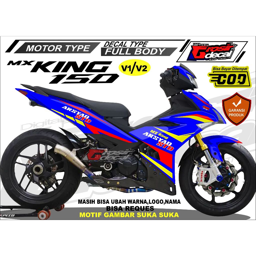 Decal Sticker Stiker Mx king 150 New / Old Biru Full body Fullblok Free Custom