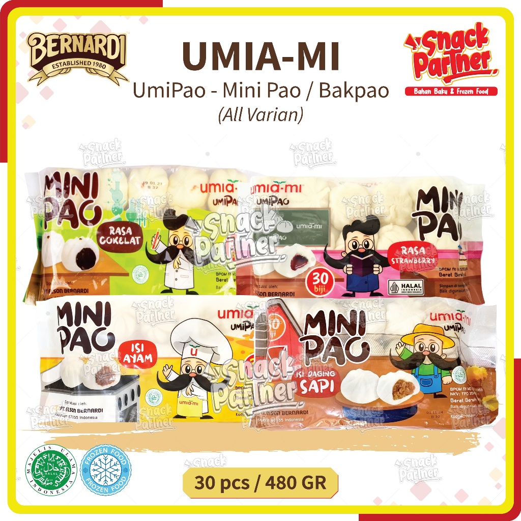 

UMIAMI Mini Pao 30 pcs / 400 GR by BERNARDI - Bakpao Bakpau Kecil Chocolate Coklat Strawberry Stroberi Lumer Chicken Ayam Beef Sapi - UmiPao Umia-Mi FROZEN FOOD