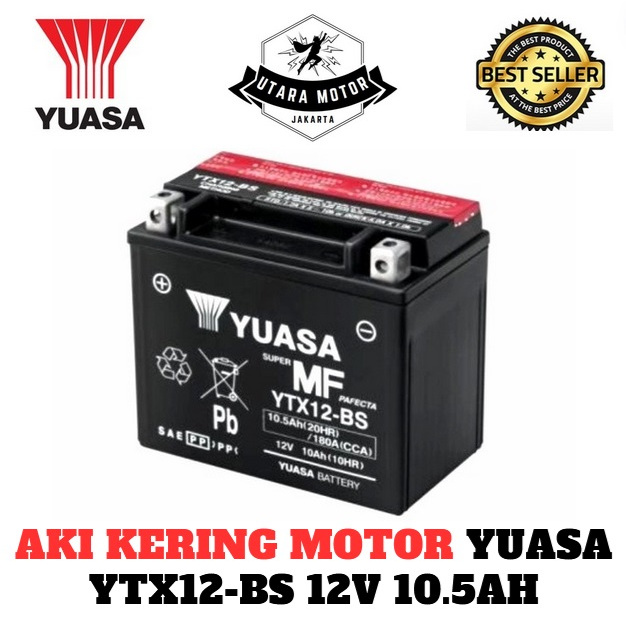 YUASA Aki Kering Motor YTX12-BS 12V 10.5Ah Harley Sportser Kawasaki ZX