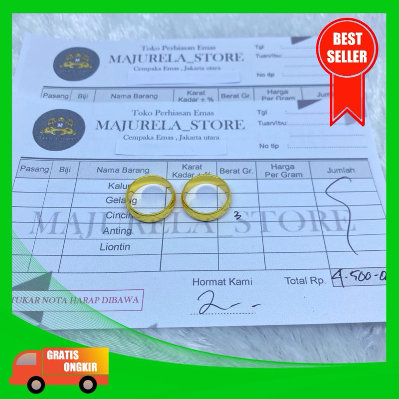 Perhiasan Cincin Couple emas Free nota.Cincin Tunangan Cincin polos Cincin 3 g awet tahan lama      