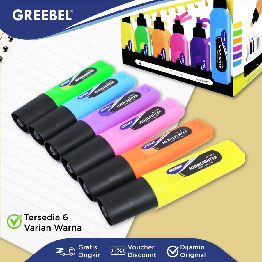 

GREEBEL HIGHLIGHTER HL-701 COLORS ORIGINAL/Stabilo Warna Warni/Penanda Termurah