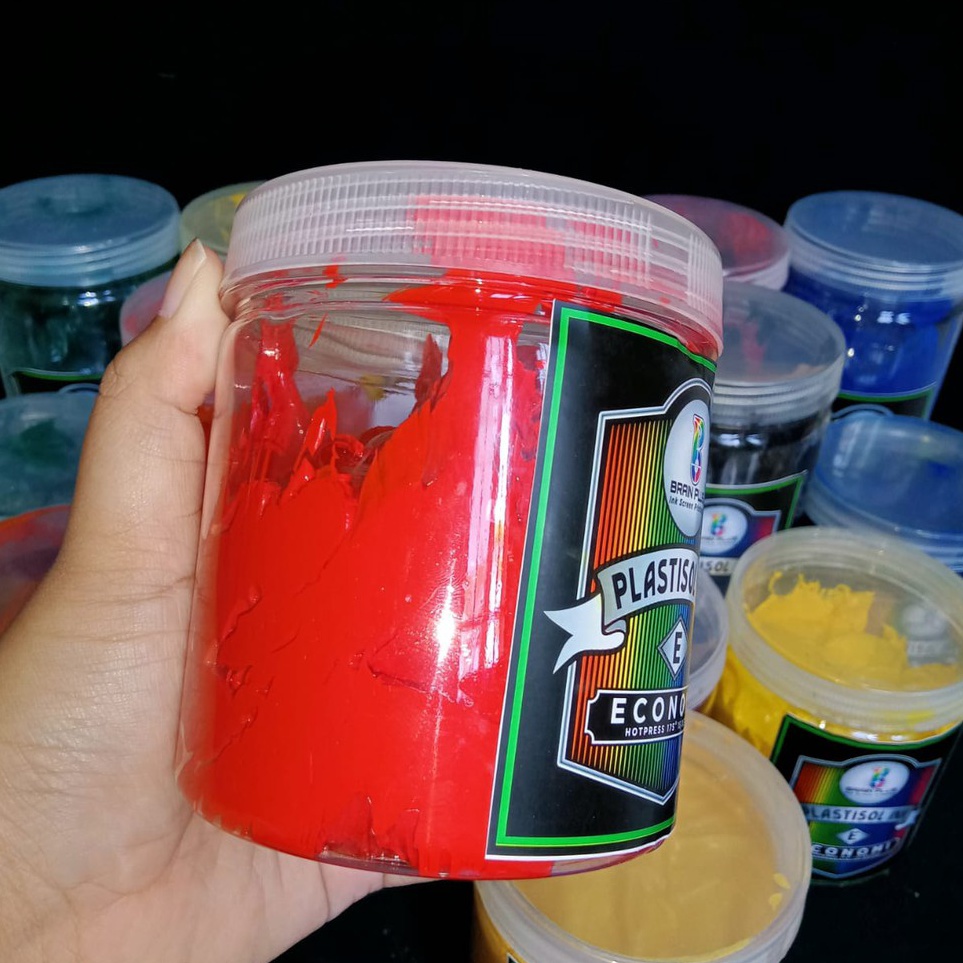 

KODE F9F Tinta Sablon PLASTISOL ECONOMY Brain Plus MERAH 5gr