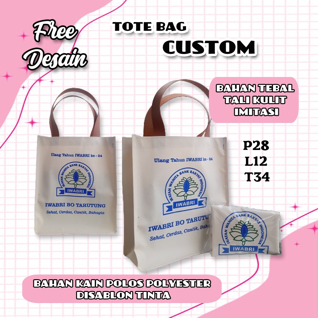 

Tas souvenir Acara/Event/Wedding/Gathering bahan Tebal Custom Sablon Tali kulit imitasi