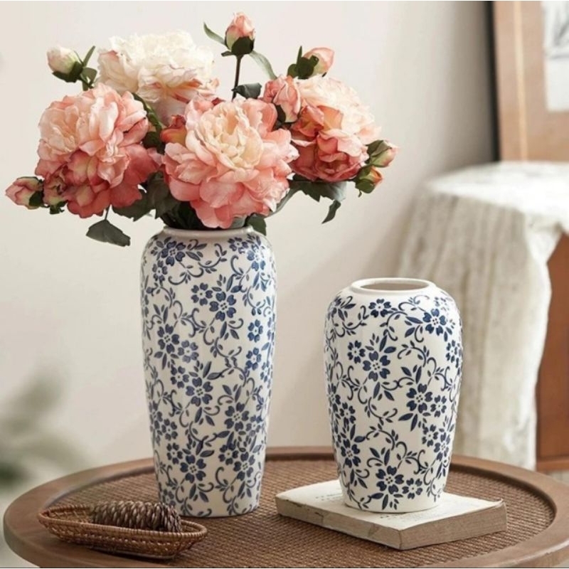 Vas Guci Keramik Biru Putih Vas Keramik Biru Putih Vas Antik Vas Vintage