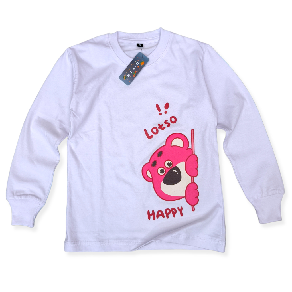 Kaos Anak Perempuan Lengan Panjang / Baju Lengan Panjang / Kaos Tangan Panjang Putih Lotso