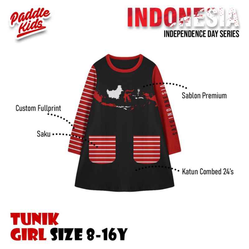 outfit tunik anak motif navy pulau kemerdekaan indonesia merah putih navy 6-15tahun dress 17agustus 