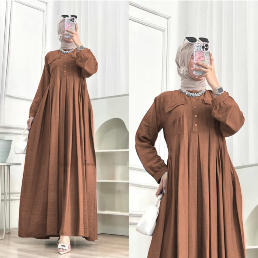Pakaian wanita dewasa baju gamis model simple gamis rempel bahan CRINKLE PREMIUM HAFSAH DRESS 2024