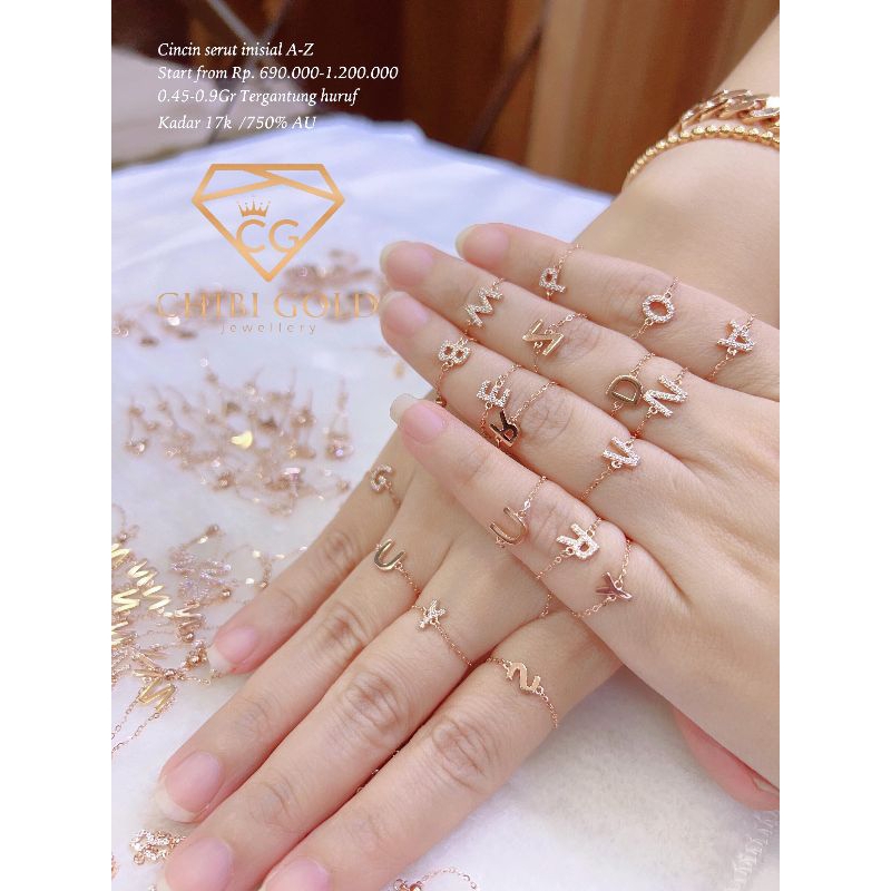 RB CHIBI GOLD - Cincin serut inisial A-Z italy emas 750 kadar 17k - chibigold