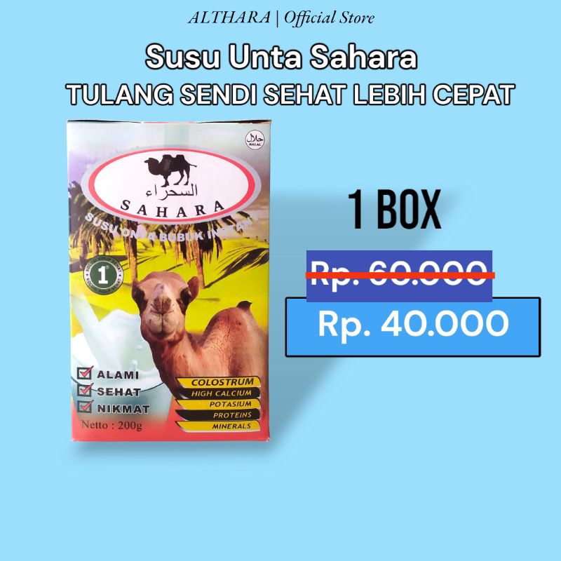 

1 Susu Unta Sahara Bubuk Instan 100% Original,High Calcium,Protein, Sehat & Nikmat,200 gram