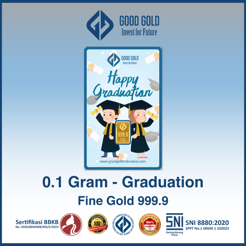 Logam Mulia Good Gold 0.1 Gram edisi Graduation/ Emas Batangan seri Wisuda