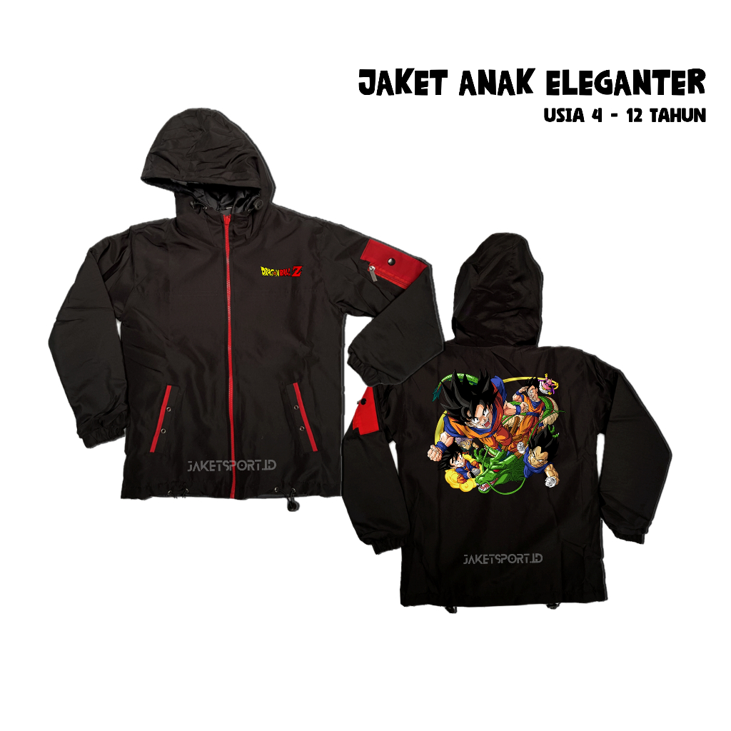 Jaket anak dragonball custom keren - jacket parasut tahan angin bermotor - atasan anak 4 - 12 tahun