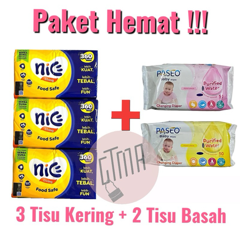 Paket Tisu Kering + Tisu Basah (Nice/Paseo)