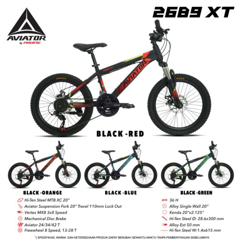 Sepeda Gunung MTB 20 Inch Aviator 2689 XT 24 Speed Disc Brake