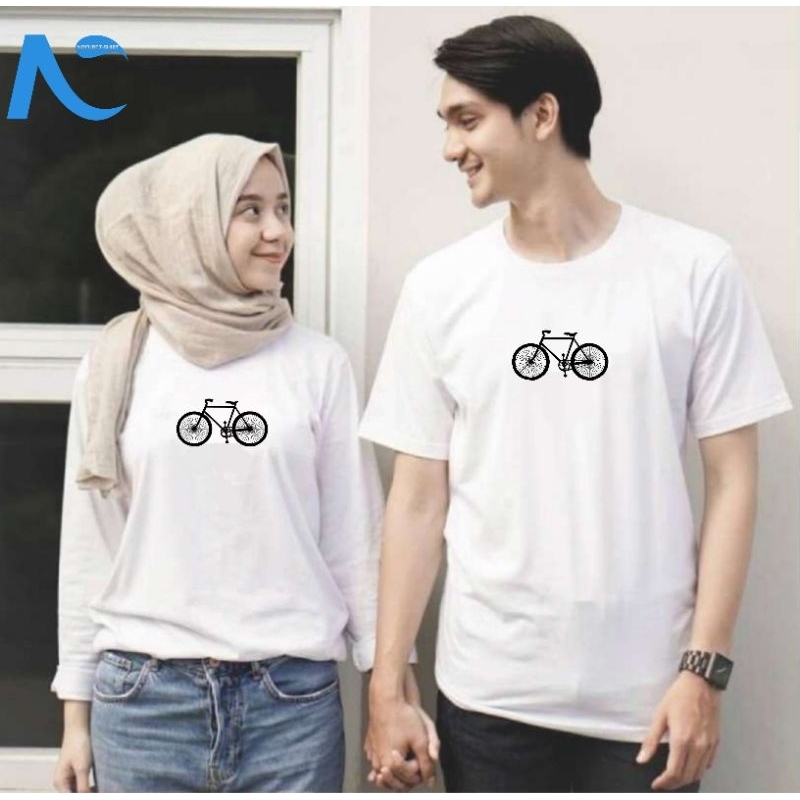 Kaos Baju Pasangan Atasan Pria Wanita Couple Sepeda Ontel Classic Putih Hitam Merah Lengan Pendek Pa
